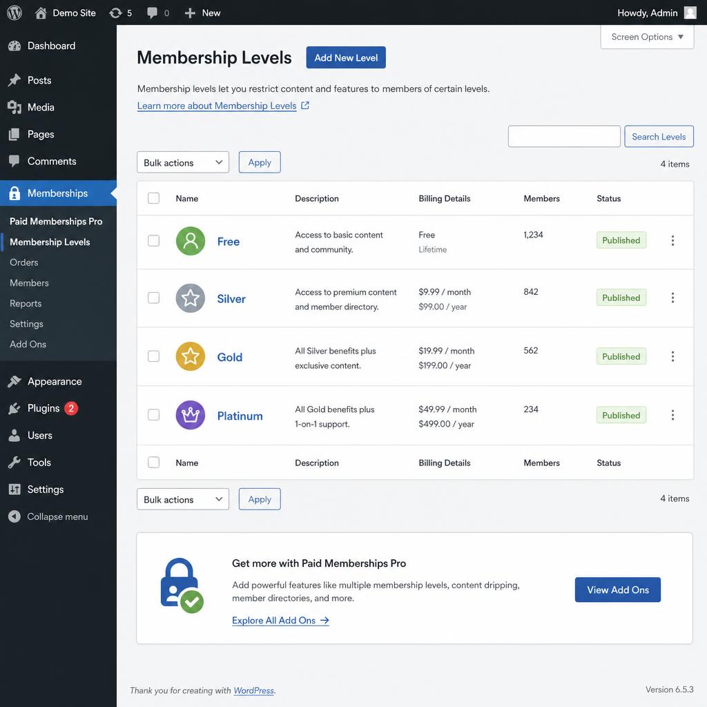 Paid Memberships Pro Plugin – ১ বছরের অফিসিয়াল লাইসেন্স view 2