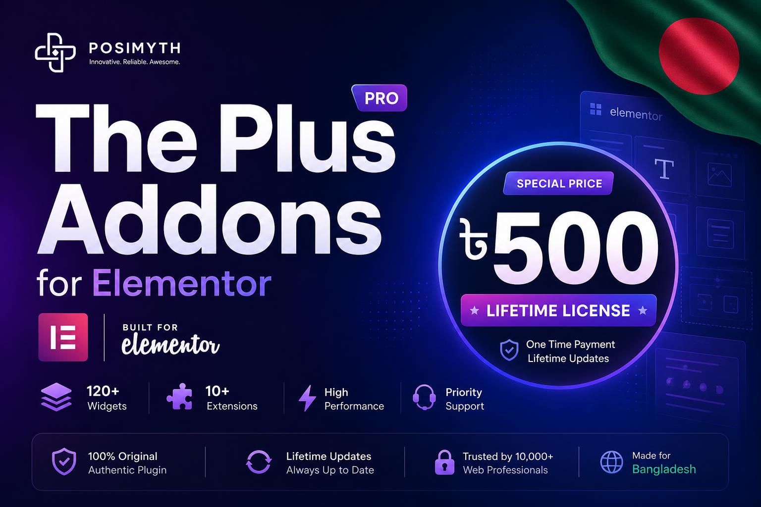 The Plus Addons for Elementor Bangladesh Price ৫০০৳ — Lifetime License (২০২৬)